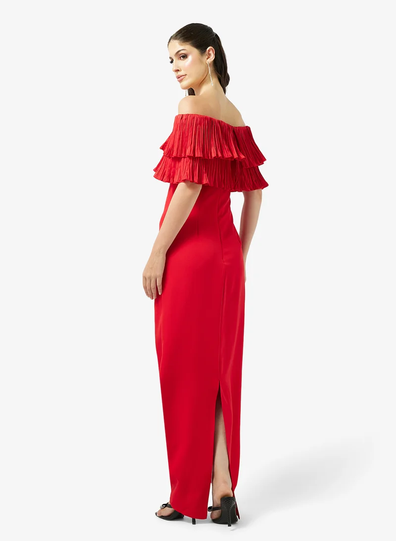 Namshi x  Off Shoulder Dress With Statement Ruffles for Women | Best Price UAE